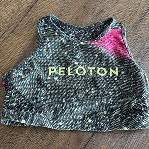 Peloton Black and Pink Patterned Sports Bra